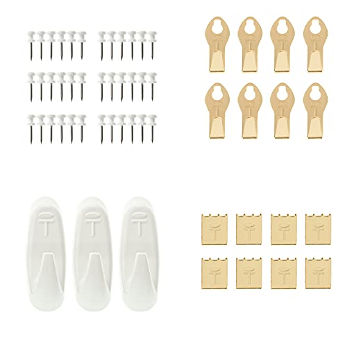 Takker Refil Kit Set - 36 Takker Refils, 8 x Picture Hooks, 8 x Canvas Hangers, 3 x Hooks - for Drywall, Plasterboard Wood & Fencing, Hanging Pictures Canvas Prints Clocks Kitchen Utensils and Tools option