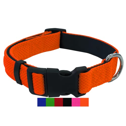 DEY - Premium Hundehalsband Air Mesh | Verstellbar | für Kleine, Mittelgroße u. Große Hunde | viele Farben u. Größen | Halsband Hund Katzen | Hunde-Halsbänder | Welpen-Halsband | Orange, S