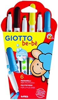 GIOTTO be-bè Colouring Felt Tip Pens Set for Young Children, Box of 6 Assorted Colours, Super-Washable, Ideal for School & Home