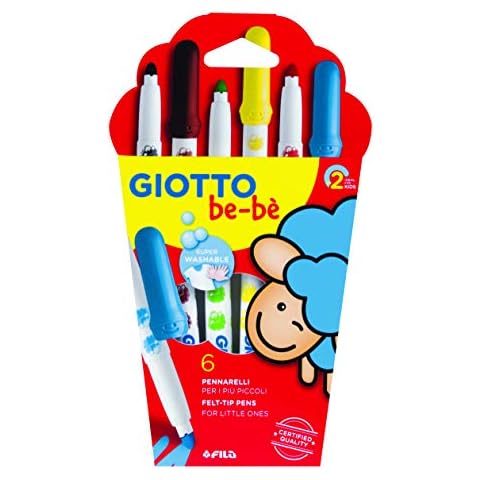 GIOTTO be-bè Colouring Felt Tip Pens Set for Young Children, Box of 6 Assorted Colours, Super-Washable, Ideal for School & Home Cover