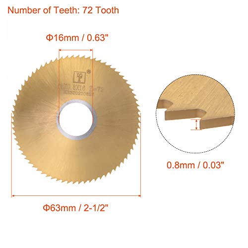 Uxcell Circular Saw Blade, 63Mm (2-1/2") Dia 0.8Mm Thick 72 Tooth, M35 Cobalt High Speed Steel Titanium Coated Milling Cutter With 16Mm Arbor For Stainless Steel Copper #TOP1