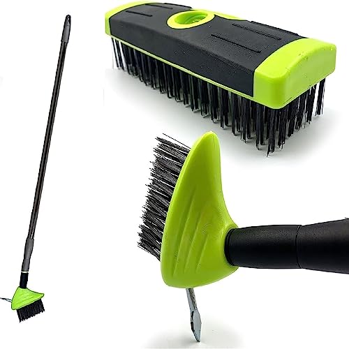 Image of Gr8 Garden 3 in 1 Extendable Weed Brush Telescopic Extending Cleaning Broom Patio Leaf Cleaner Moss Algae Removal Scraping Tool Remover