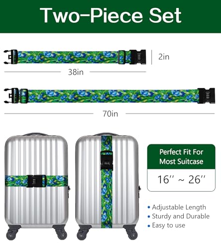 Image of Luggage Straps for Suitcases Travel Belt Luggage Band with Lock Heavy Duty Traveling Luggage Identifier Flower Cute Women Girls Unique Accesory Personalized