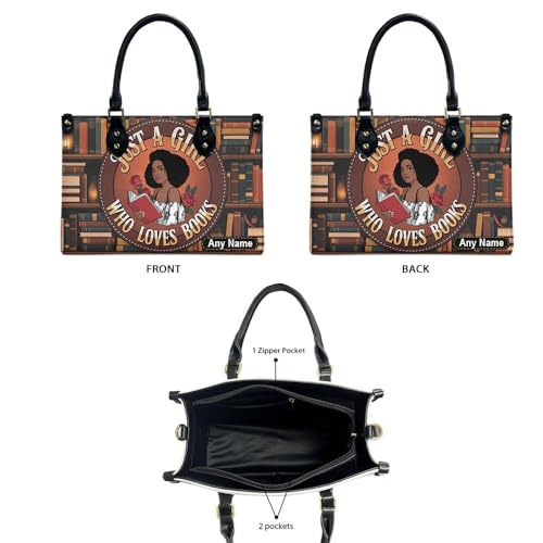 Personalized Queen Leather Bag, Gift for African American, Afro Black Girl, Mother's Day Gift, Church Bags for Women, Bible Bag, Purses For Moms, Just A Girl Who Loves Book Design tlmGCf2