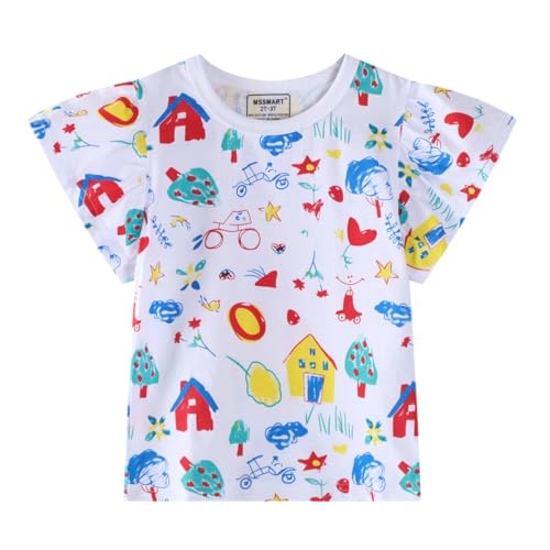 Image of Girls Short Sleeve Shirts Toddler Summer Top Kids Cotton Clothes 2-7 Years