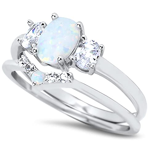LaRaso & Co His Hers TRIO Wedding Set Sterling Silver Wedding Rings White Opal Bridal Set Him Her3