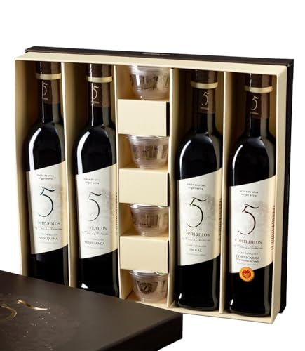 5 Elementos Gran Selección Estuche Premium de Aceite de Oliva Virgen Extra 4x500ml - Regalo Gourmet con Variedades Únicas Cornicabra, Picual, Hojiblanca y Arbequina