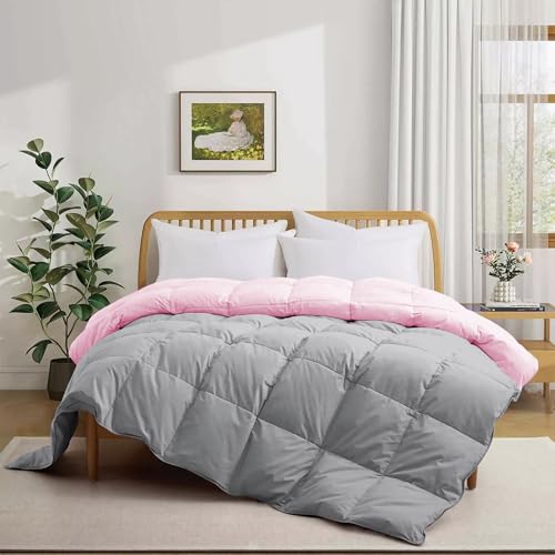 Image of 500 GSM Winter Blanket /Comforter King Size (92 inchX106 inch) - Unique Design Heavy Winter Comforter 500 GSM Microfiber Fill -Rajai King Size - Baby Pink /Silver Grey Color