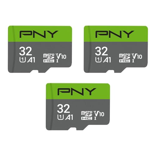 Image of PNY 32GB Class 10 U1 V10 A1 microSDHC Flash Memory Card - Quick Read Speeds, UHS-I, Continuous Full HD Photo, HD Video, Fast Everyday Performance, for Tablets, Drones, Cameras, 3-Pack