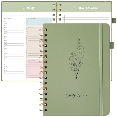 Umriox Daily Planner Undated To Do List A5 Notebook Planning Pad Checklist Organizer Productivity Planner for Students Work Fitness 14.5x21cm - Green