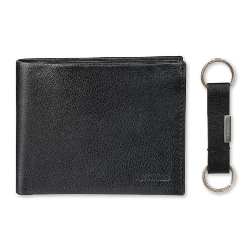 Calvin Klein Carteira masculina de couro com chaveiro, preta, tamanho único, Preto, One Size, Carteira de couro com chaveiro