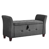 Vida Designs Otomana sewilska, skrzynia materiałowa z pokrywką, siedzisko, stołek, ławka okienna, skrzynia, pudełko do przechowywania zabawek, pufa, podnóżek, ciemnoszara pościel