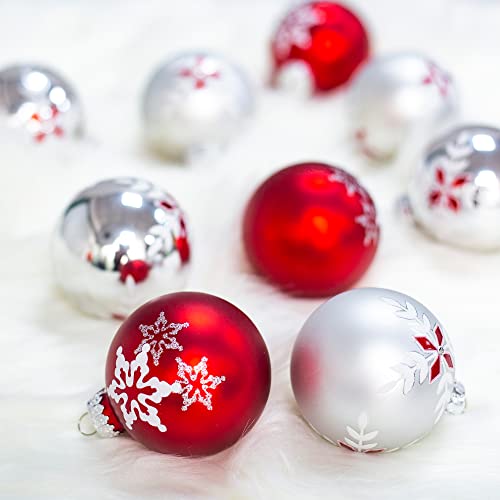 Amooca Christmas Colorful Glass Balls Decoration Festival Party Home Decors Holiday Xmas Tree Hanging Ornaments Set 9Pc 2.65In Red Silver Floral #TOP3