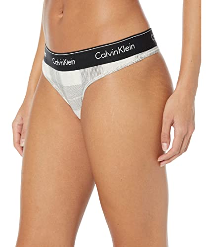 Calvin Klein Women's Modern Cotton Stretch Thong Panties, Textured Plaid Oatmeal, Small #TOP2