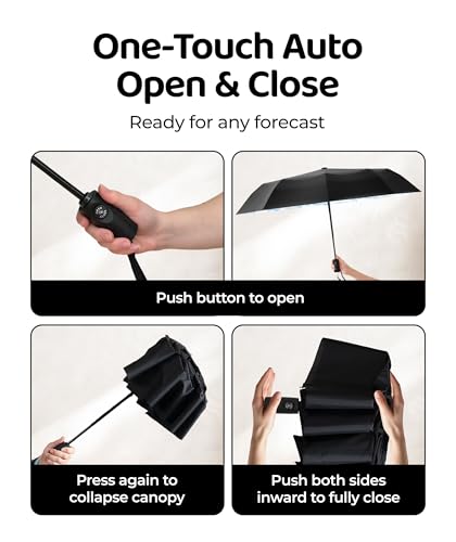 Image of Repel Windproof Travel Umbrella - Compact & Withstands Winds up to 100MPH, Strongest Premium Auto Folding Umbrella for Rain and Sun - Durable, Light & Portable for Women & Men, Fits Backpacks & Cars