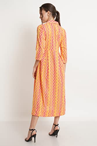 Image of COTLAND Fashions Jaipuri Cotton Flared A-Line Dress for Women (Yellow Current)