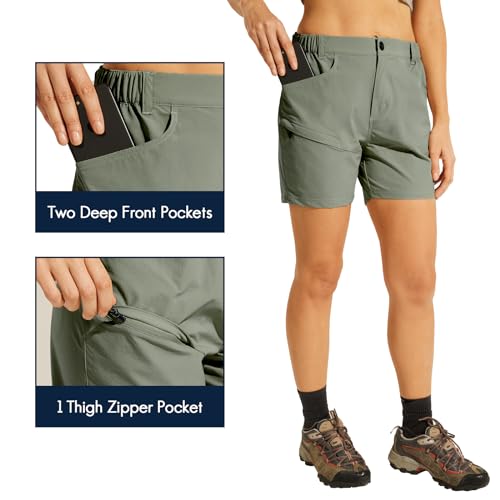 Haimont Short cargo feminino de caminhada de 12,7 cm de secagem rápida com bolsos com zíper, stretch