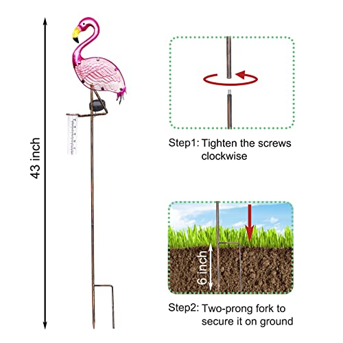 Lewis&Wayne 43’’ Solar Flamingo Rain Gauge Outdoor Decorative Metal Stake Led Lights With Glass Tube Solar Pathway Lights For Garden, Yard, Patio, Lawn Decor #TOP1