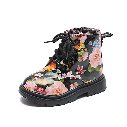 Komfyea Cute Girls Boots Print Lace Up Boot 666 (28, Black) #TOP4