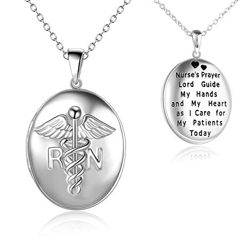Popkimi Gifts For Nurse Medical Sterling Silver Nurse Gifts For Women Lockets For Women Caduceus Pendant Necklace Rn Nurse Jewelry That Holds Pictures Photo Doctor Nursing Medicine Themed Caduceus Rn Registered Nurse Angel Wing Pendant Necklace Gifts For Nurse Doctor Medical Graduation Student Veterinary #TOP10