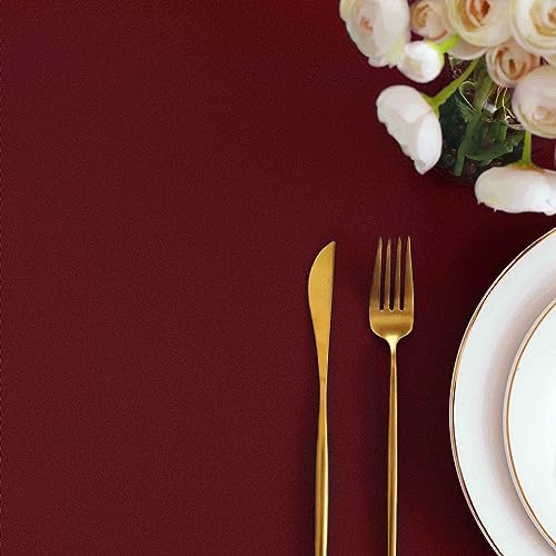 Image of FOLINS&HOME Burgundy Rectangle Waterproof Tablecloth, 54 x 78 Inch | Wrinkle Free Polyester Table Cloths, Spillproof Heavy Duty and Washable Table Cover for Party, Banquet - Rectangular /Oblong