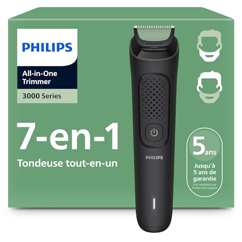 Philips Tondeuse tout-en-un Multigroom série 3000 7 accessoires - Tondeuse pour barbe et cheveux, Lames auto-affûtées respectueuses de la peau, 10 hauteurs de coupe, Modèle MG3930/15