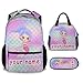 PoshWrap Personalized Name Mermaid Kids Backpack with Lunch Box, Set of 3 School Backpacks Matching Combo, Lightweight Colorful Bookbag And Pencil Case Bundle