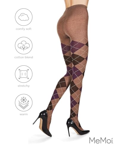 Image of MeMoi Argyle Cotton Sweater Tights for Women, Regular and Plus Size