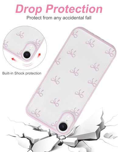 Jusy Compatible with iPhone XR Bow Phone Case, Cute Clear Ribbon Bowknot Pattern Aesthetic Soft TPU Transparent Cases Protective Phone Cover for Women Girly - Pink - Image 5