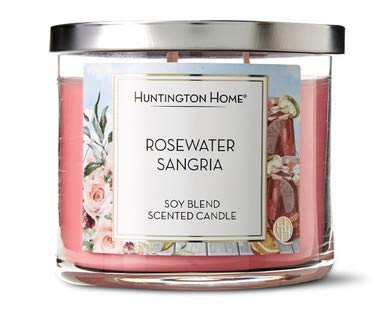 Huntington Home Soy Blend Scented Candle All Scented, 3 Wicks 45/60 Hours (Rosewater Sangria)