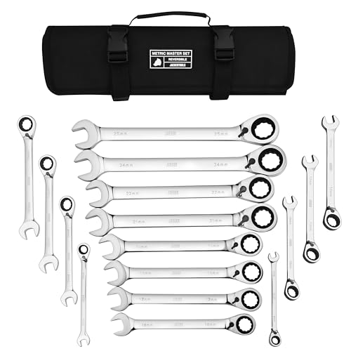 Image of Jaeger 16pc MM /Metric Reversible Ratcheting Wrench Set, Rollup Case, 12-Pt