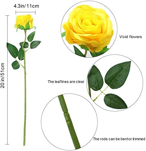 Laelfe 12 Pcs Artificial Flowers Roses Silk Flowers Fake Long Stem Artificial Roses For Home Wedding Decorations (Yellow) #TOP1