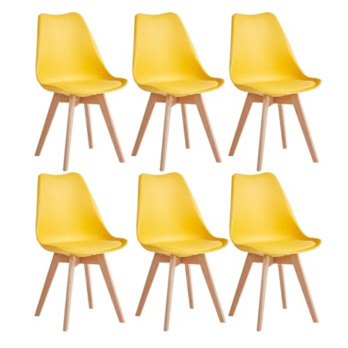 JZGORC Lot de 6 Chaises de Salle à Manger Modernes, Chaises de Cuisine avec Pieds Rembourrés et en Hêtre pour Chambre, Salon, Salle à Manger, Cuisine -...
