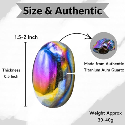 Image of Amazing Gemstone Titanium Aura Quartz Crystals and Healing Stones - Large Palm Stone Crystals for Good Luck, Positive Energy, Meditation - Unique Stocking Stuffers and Birthday Gifts