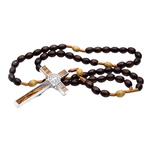 Perles de prière spirituelle en bois marron et son collier crucifix protecteur