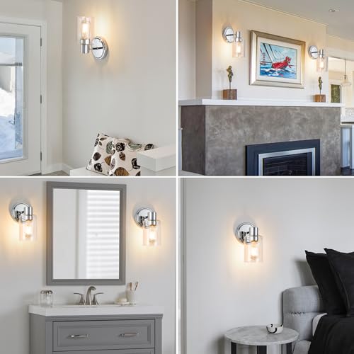 Image of 2 Light Bathroom Wall Sconce Light Fixtures with Clear Glass Bathroom Wall Lights Over Mirror Vanity Lights Chrome with E26 Base