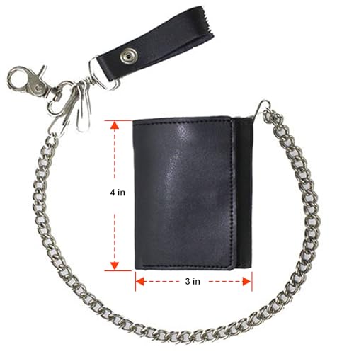 GARGOYLE BELLS Mens Wallet with Anti-Theft Chain Genuine Leather Black Tirfold Biker Motorcycle Wallet Card Holder Coin Pocket3