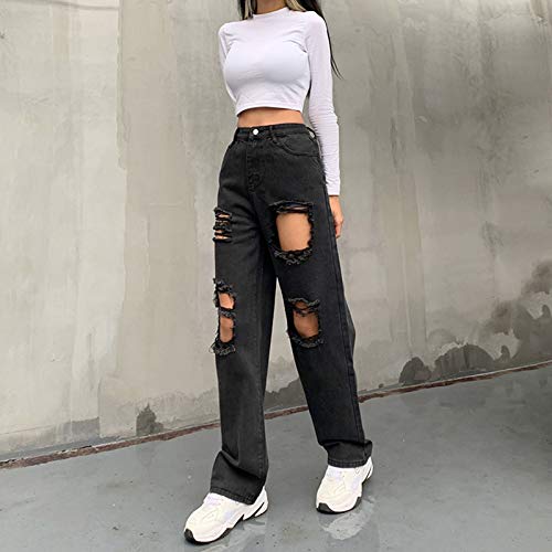 Genleck Women Loose Ripped Boyfriends Jeans High Waist Baggy Denim Pants Distressed Wide Leg Jeans Y2K Mom Jeans - Image 4
