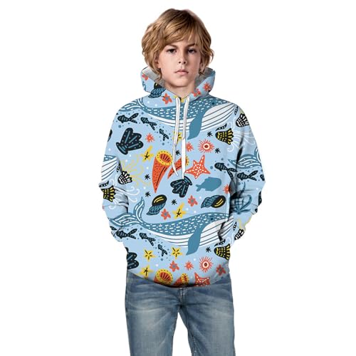 Boys' Long Sleeve Hooded Sweatshirt Little Boys Girls Kids Hooded Unisex Sweatshirt 3D Ocean Sea (Sky Blue, 3-4 Years)