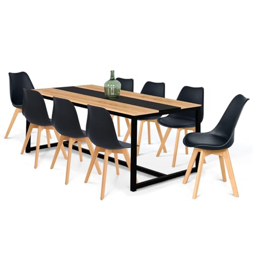 IDMarket - Esstisch, rechteckig, Dover für 8 Personen, schwarzes Mittelband, Industriedesign, 180 cm