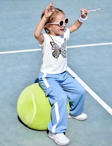 Image of Girls 2 Piece Outfit, Graphic Short Sleeve T-Shirt and Cargo Jogger Sweatpants Set, Ages 4-13