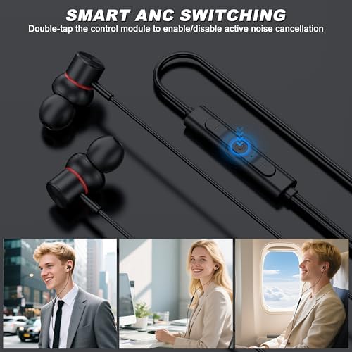 Active Noise Cancelling Earbuds Wired USB C Headphones for iPhone 17 16 15