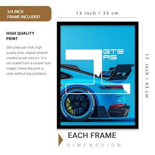 Image of HOMESY Sports Cars Framed Posters Gift Items for Boys Room | Wall Decoration for Bedroom Living Room Office Gaming Room Decor | Sports Cars Poster with Frame for Wall Decor Set Of 3 Size (13x17 inch, BLACK)
