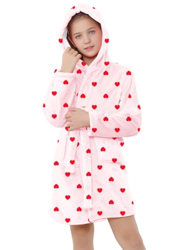 Image of Umeyda Girls & Women Fleece Hooded Robes, Soft Fuzzy Bathrobe Warm Plush Fluffy Bath Robe for Kids Womens