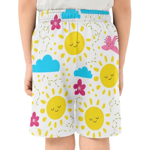 J JOYSAY Sun Flower Cloud White Boys Athletic Shorts Kids Youth Casual Shotrs with Elastic Waistband Pockets3