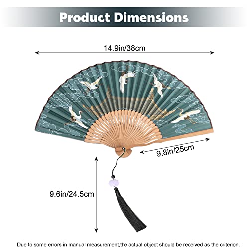 Hand Held Fan | Hand Fans For Women Foldable | Portable Folding Fan | Chinese Vintage Hand Fan With Bamboo Frame | For Dancing Cosplay Wedding Party Props Decoration | 1Pc,Green #TOP1