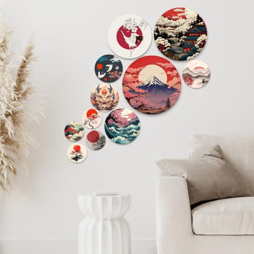 Image of RADIQORE Set of 11 Designer MDF Wooden Wall Hanging for Home Decoration | Office | Gift | Wall Decor Hanging Items | Wall Art | Living Room | Bedroom (japanese)