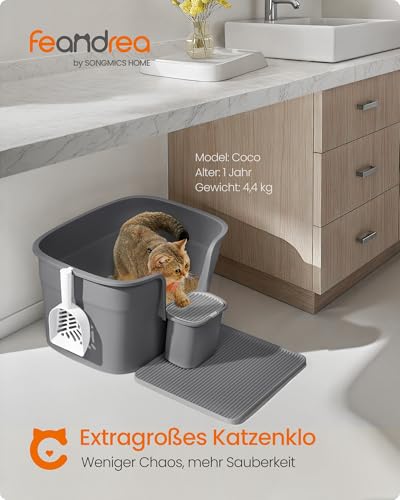 Feandrea Katzenklo, extragroße Katzentoilette, für Mehrkatzenhaushalte, mit hohen Seitenwänden, Katzenstreumatte, Aufbewahrungsbox, Schaufel, für große Katzen, schiefergrau PPT003G02 – Bild 3
