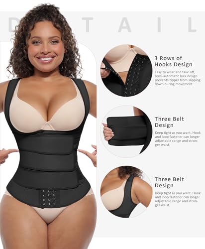FeelinGirl Waist Trainer for Women Latex Waist Trainers Vest Plus Size Waist Cincher Corset 3 Belts Hooks Steel Bones2