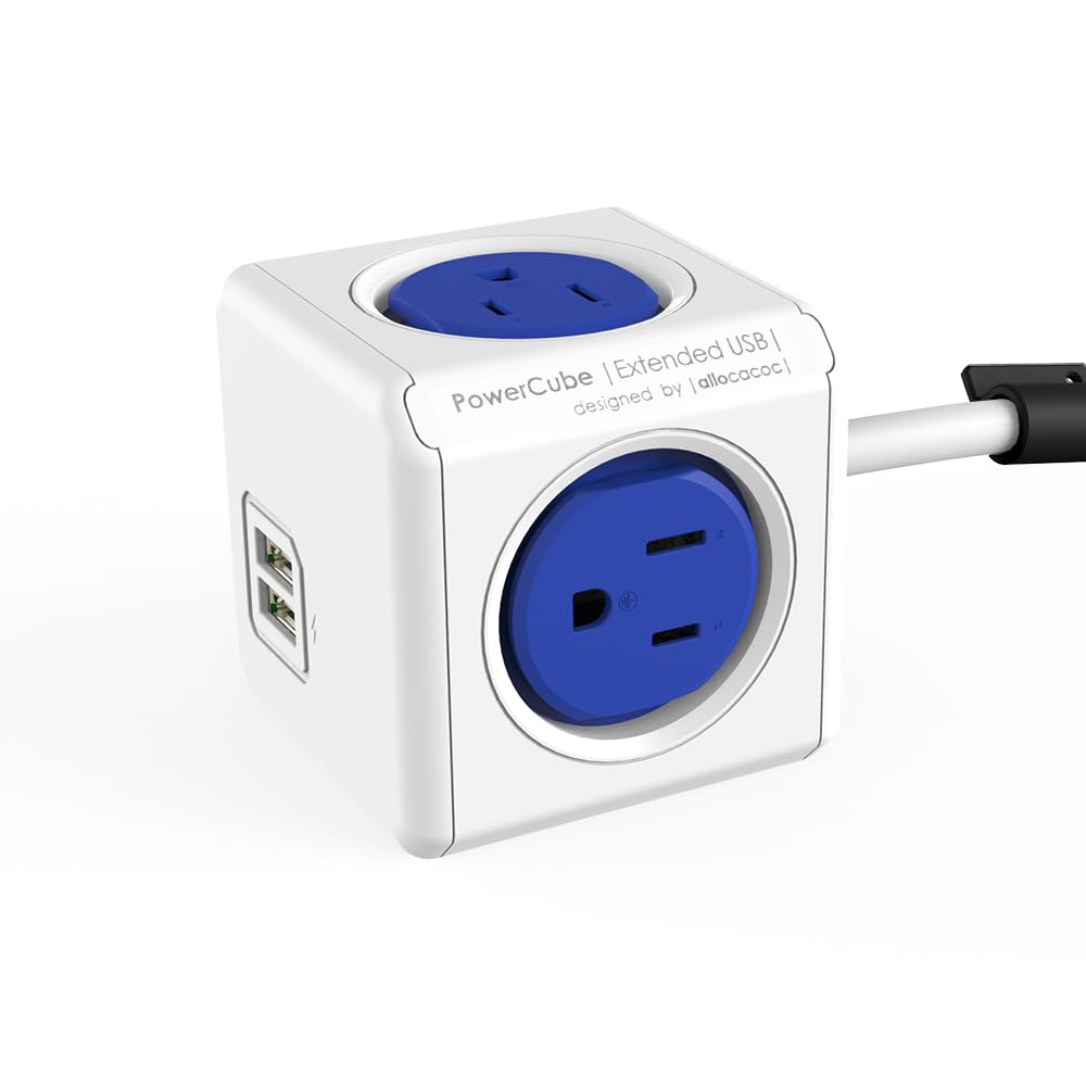 CILIA PowerCube Surge Protector Power Strip, 4 Outlets 2 USB Ports, 5Ft Extension Cord with Childproof Sockets, Compact for Travel, Home, Office, Dorm, Space-Saving Tangle-Free Design (4300USB Cube)